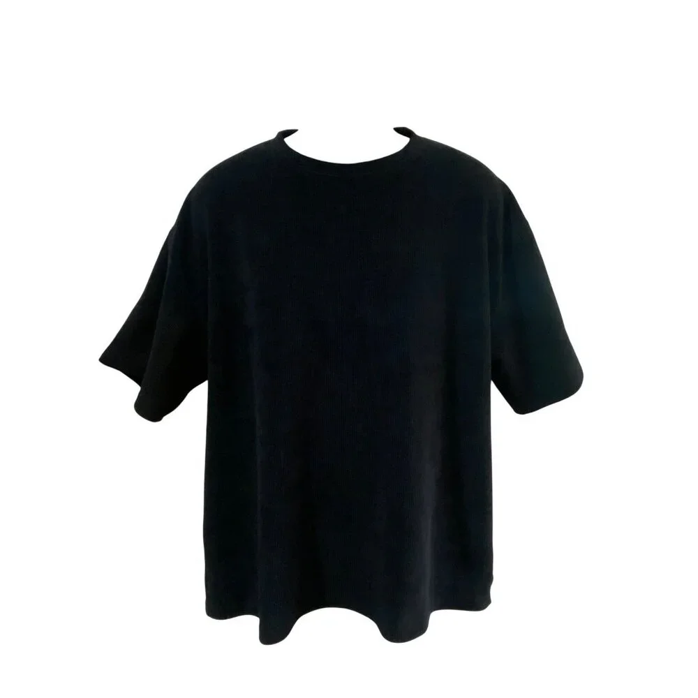 Negative Space Black Boxy Fit Mens T-Shirt L Corduroy Style Polyester/Spandex Bl - Picture 2 of 9